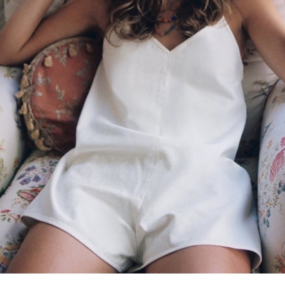 ZARA White Denim Crisscross Back Romper - Picture 1 of 10
